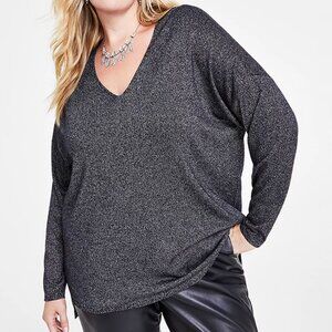 INC Lurex V-Neck Step-Hem Sweater